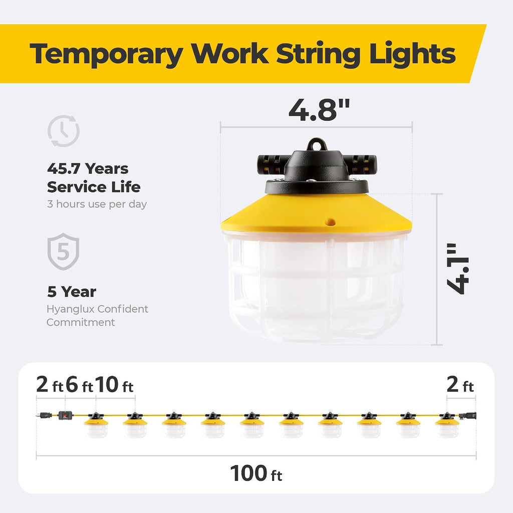 Cadena de luz LED de construcción de 3 puntas de 100 pies con