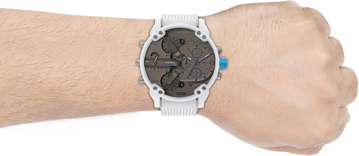Diesel Mr. Daddy 2.0 - Reloj de hombre con cronógrafo de tamaño extra grande y correa de acero inoxidable, silicona o cuero
