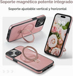Funda para iPhone 15 con Soporte Compatible con Magsafe de Cuero Delgado y TPU Duradero a Prueba de Caídas Kickstand Magnético Funda Protectora para Teléfono con Protector de Pantalla de