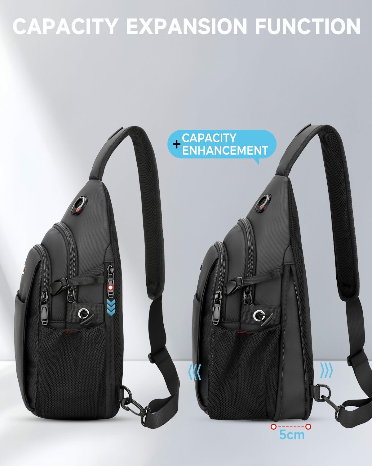 Bolso de porfolio anti-robo para hombre, bandolera expansible cruzada con bolsillo para botella de agua, mochila de viaje que cabe 11” iPad y Switch 2 para traslado diario, negro