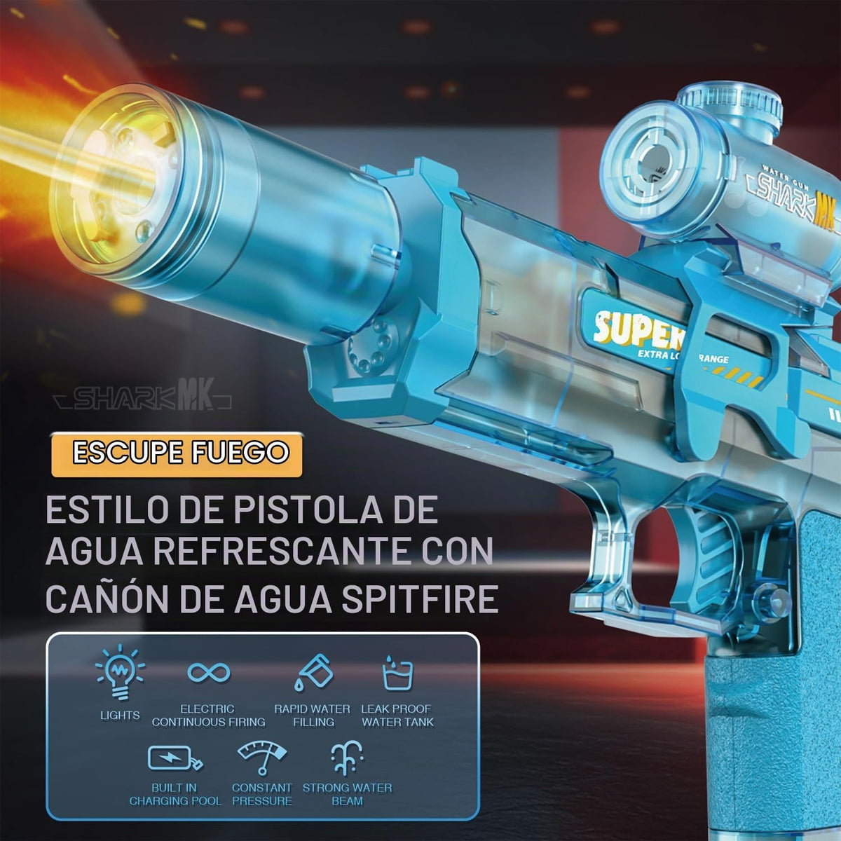 2 pistolas de agua eléctricas para niños y adultos, pistola de agua automática con luz LED, recargable, pistola eléctrica para chorros de verano al aire libre, piscina, fiesta, juguetes, regalos para niños y niñas (péstol negro azul)