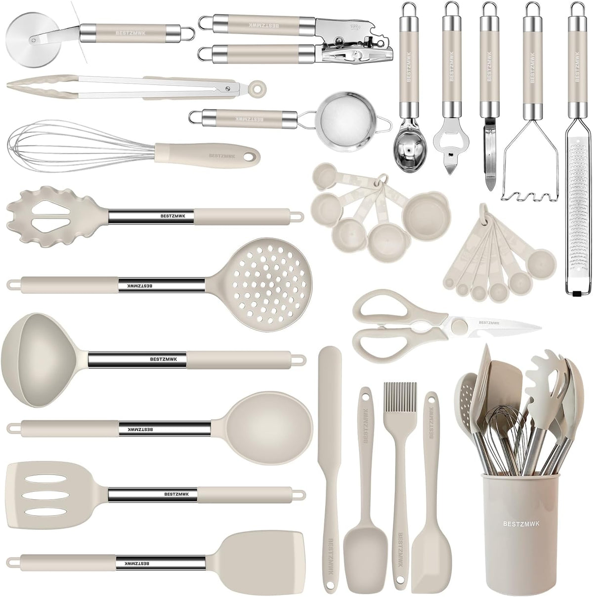 Juego de utensilios de cocina - Utensilios de cocina de silicona - 33 piezas de utensilios de cocina de silicona antiadherentes juego de espátulas de cocina con soporte - El mejor juego de utensilios