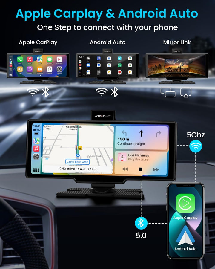 Pantalla portátil Apple Carplay estéreo de coche de 10