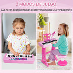 Amy&Benton - Regalo de cumpleaños para niñas de 3, 4, 5, 6, 7 años, piano de juguete con soporte para niñas de 3 a 5 años, juguete de teclado musical rosa, 37 teclas con silla