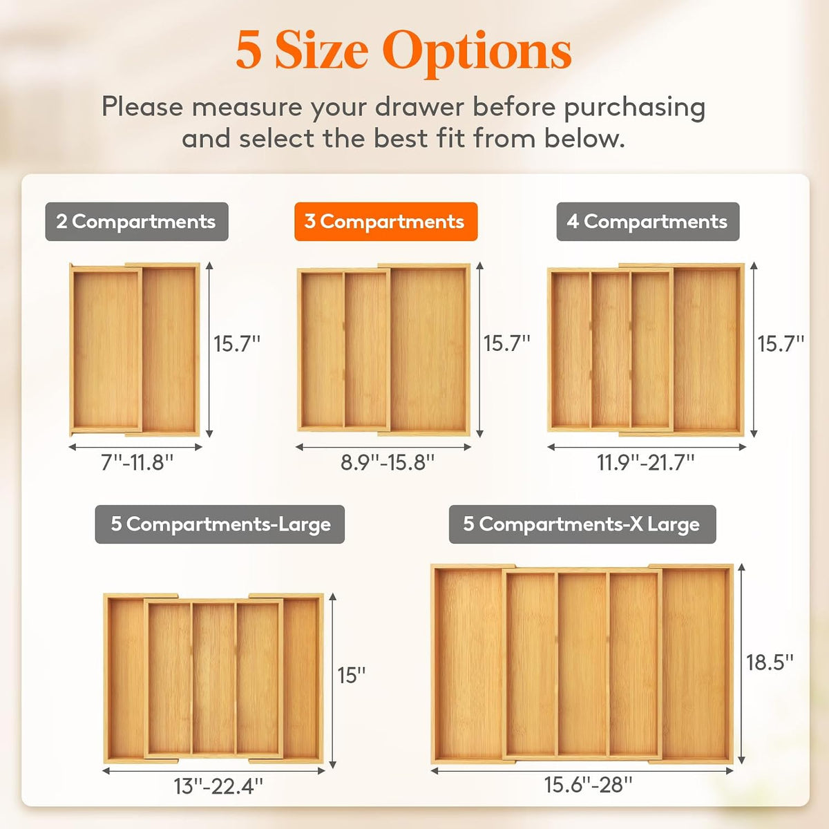 Lifewit Bamboo Utensil Organizer para Kitchen Drawer, Cooking Utensil Tray