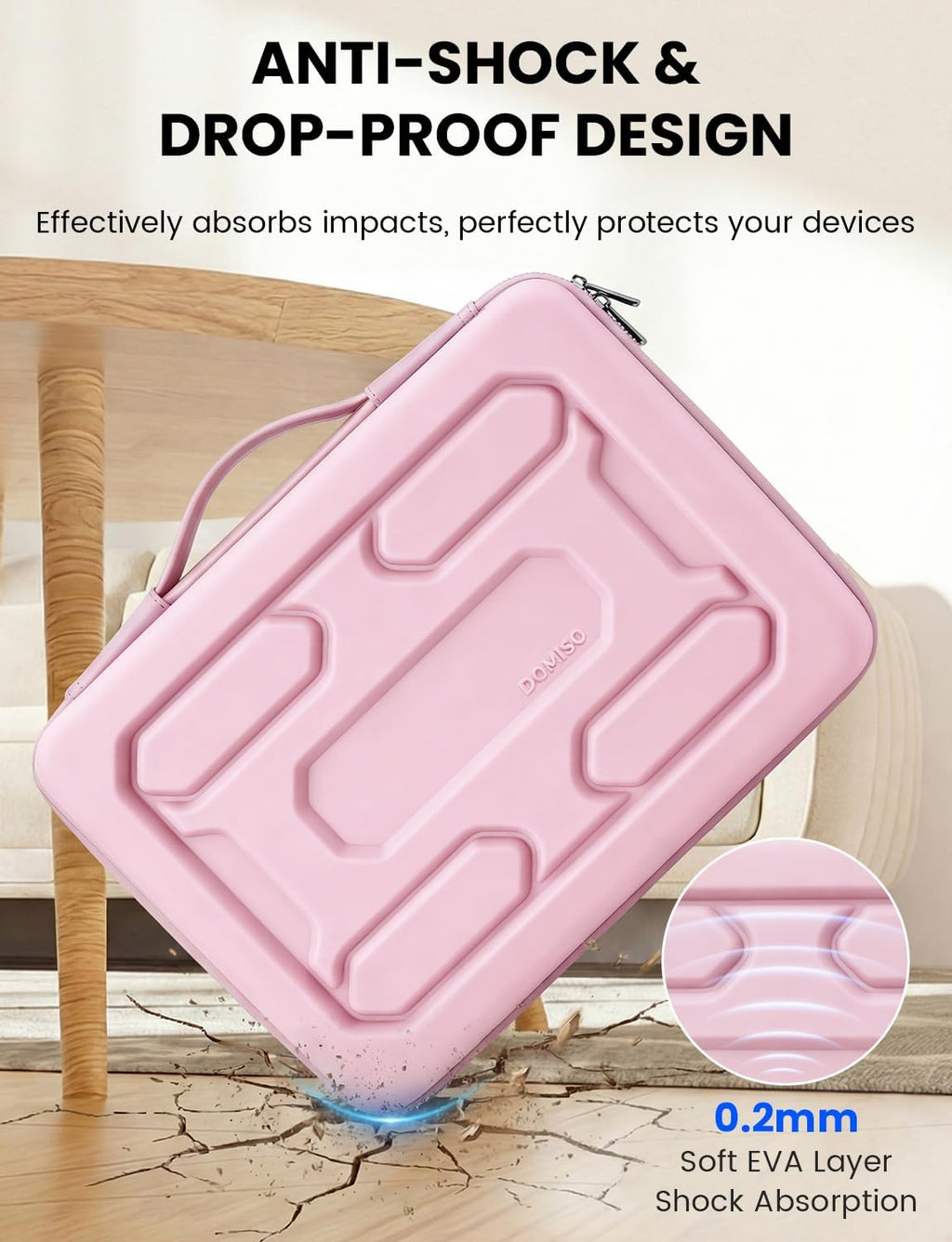 Funda rígida para laptop DOMISO 17-17.3 pulgadas, impermeable, a prueba de golpes, con asa y bolsillo de almacenamiento, compatible con MacBook, HP, Dell, Rosa