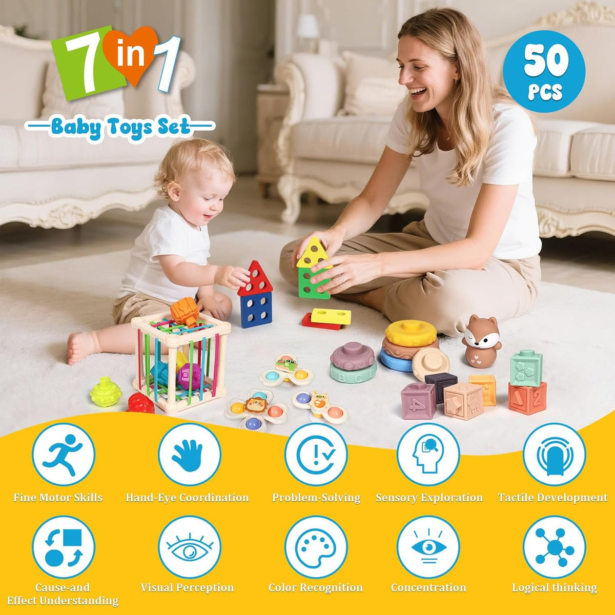 Juguetes para bebés 18-36 meses, Set de actividades Montessori 7 en 1