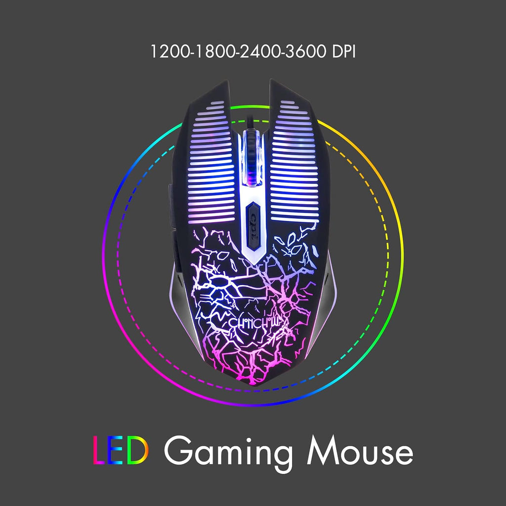 CHONCHOW Teclado y Ratón Gaming con Retroiluminación LED USB Cableado con Iluminación 104 Teclas 3600DPI 2 Botones Laterales Ratón Teclado Sensación Mecánica Compatible con PC Mac OS Xbox Ps4 Ps5 con