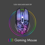 CHONCHOW Teclado y Ratón Gaming con Retroiluminación LED USB Cableado con Iluminación 104 Teclas 3600DPI 2 Botones Laterales Ratón Teclado Sensación Mecánica Compatible con PC Mac OS Xbox Ps4 Ps5 con