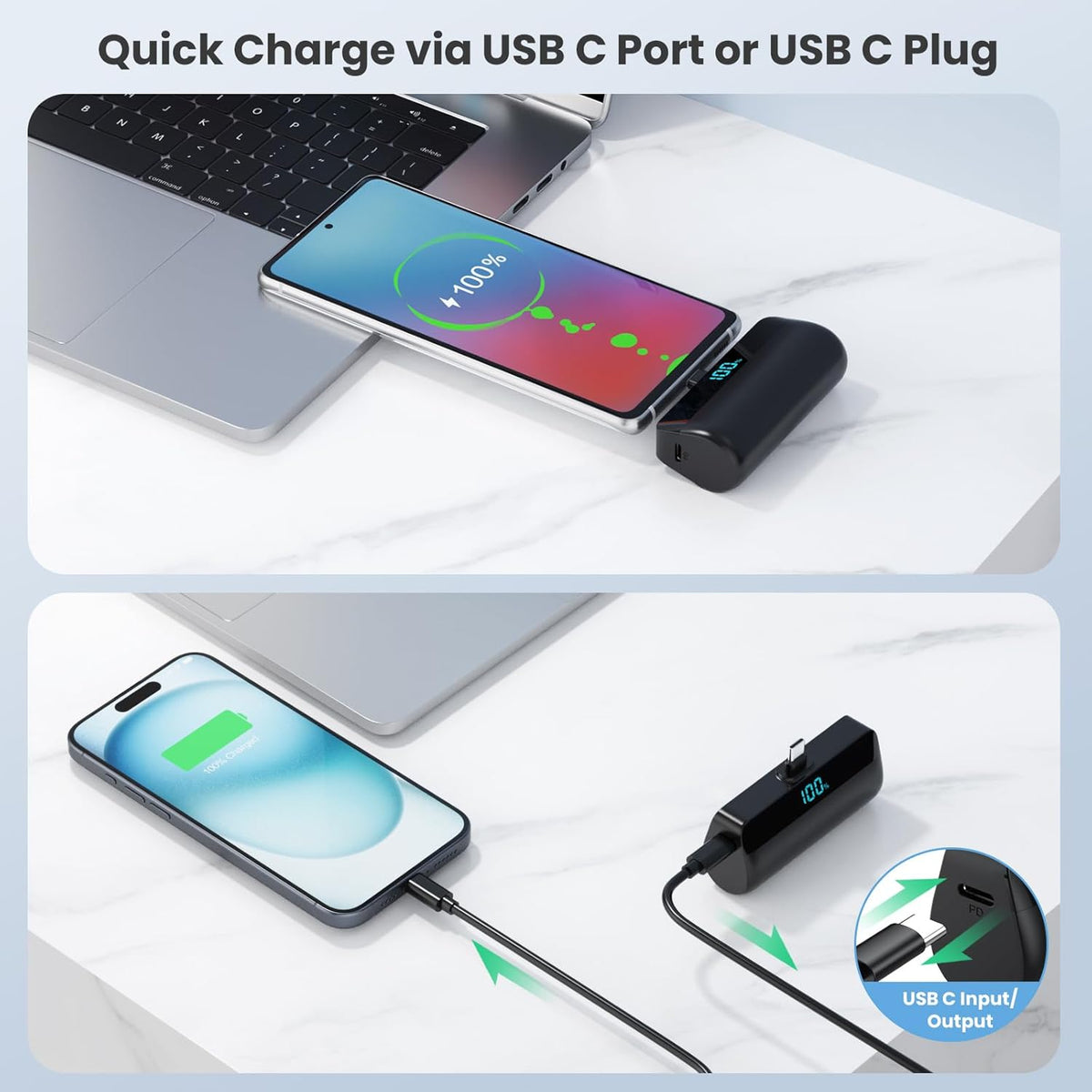 [2 paquetes] Cargador portátil pequeño de 5500 mAh para iPhone 15\/...