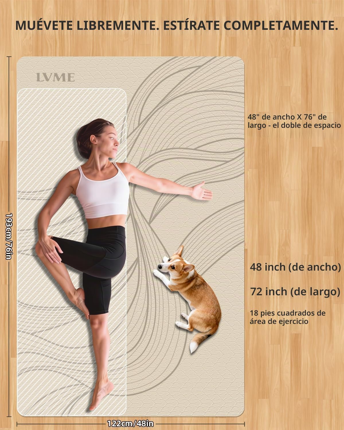Esterilla de yoga grande (75.5 x 47.6 x 0.4 pulgadas) extra ancha y gruesa de 0.394 in