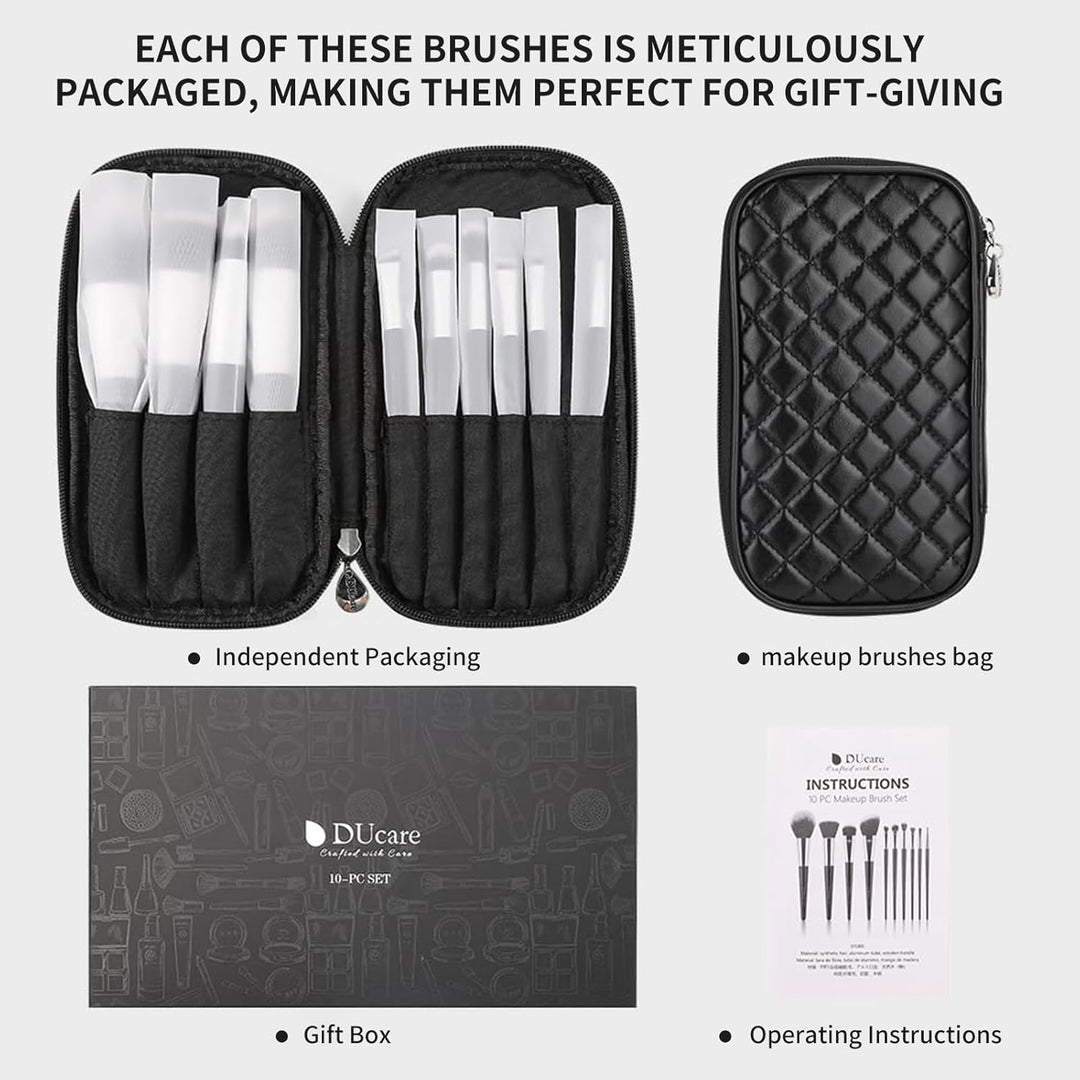DUcare Brochas de maquillaje con estuche, 10 piezas de brochas de m...