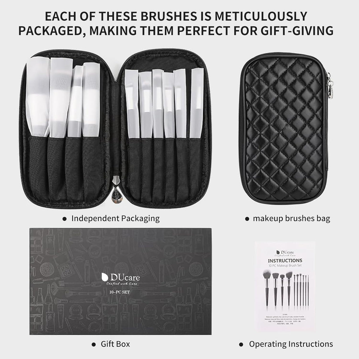DUcare Brochas de maquillaje con estuche, 10 piezas de brochas