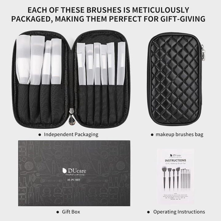 DUcare Brochas de maquillaje con estuche, 10 piezas de brochas de m...