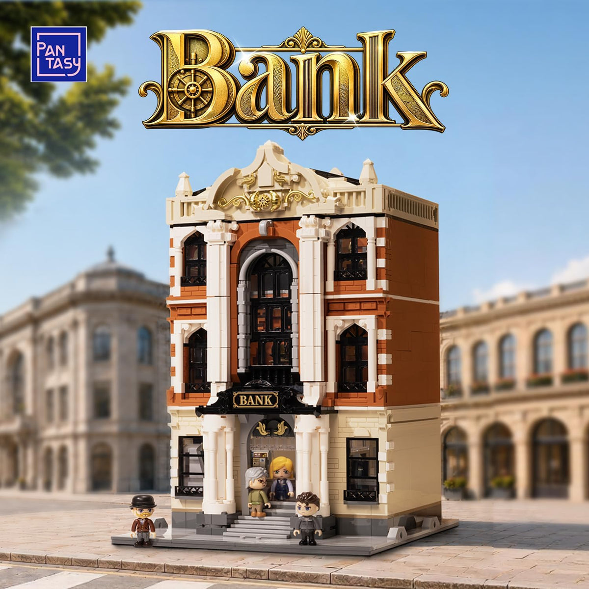 PANTASY Juego de construcción de banco de la ciudad, modelo de bloques