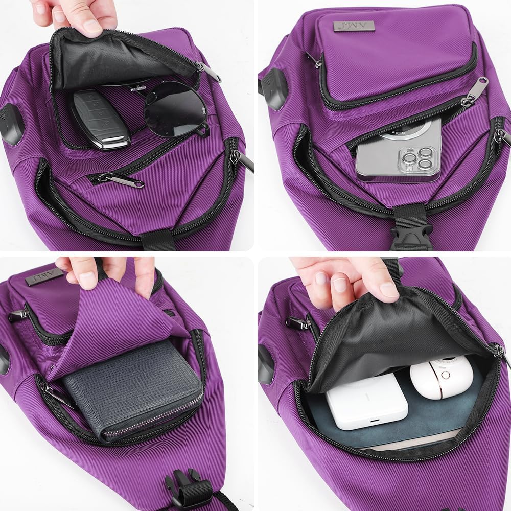Bandolera cruzada para hombres y mujeres, mochila casual para el hombro, bolsa de pecho para senderismo y viajes (pequeña, púrpura)
