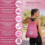 Juego de esterilla de yoga plegable y bloques para mujer con paquete de 2 bloques de yoga y correa, esterilla de pilates delgada antideslizante con bolsa, equipo de entrenamiento en casa, kit