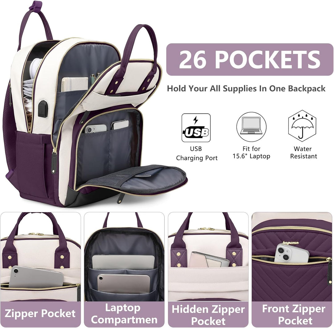 bagswan Mochila para laptop para mujer, 62-púrpura oscuro, 15,6 pul...
