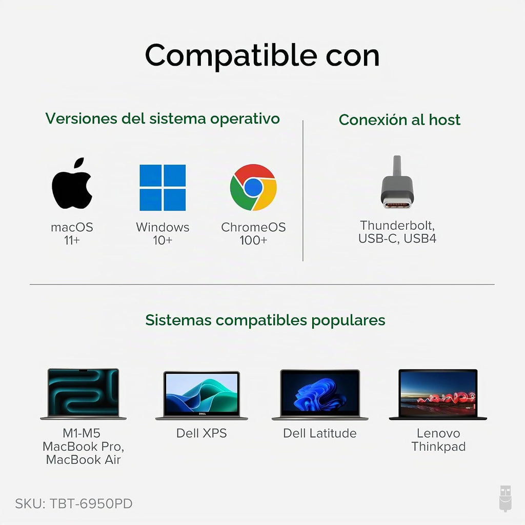 Plugable Base Thunderbolt 4 para cuatro monitores de 100 W, la estación de acoplamiento Thunderbolt conecta hasta cuatro monitores 4K para portátiles Windows y Mac, 2x HDMI, 4x Thunderbolt 4/USB C
