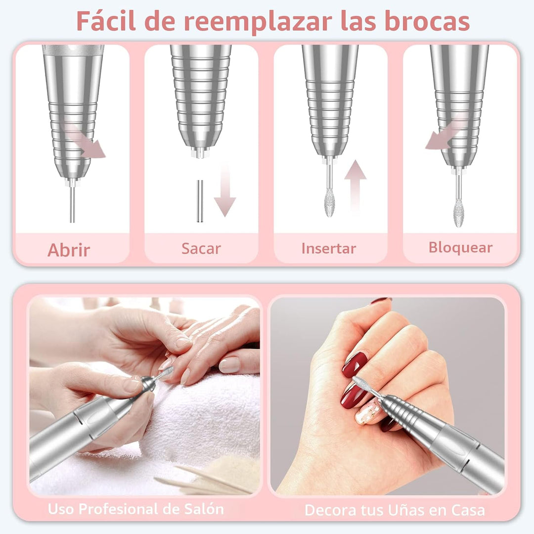 MOCOWIND Taladro de uñas portátil profesional de 35000 RPM, lima de...