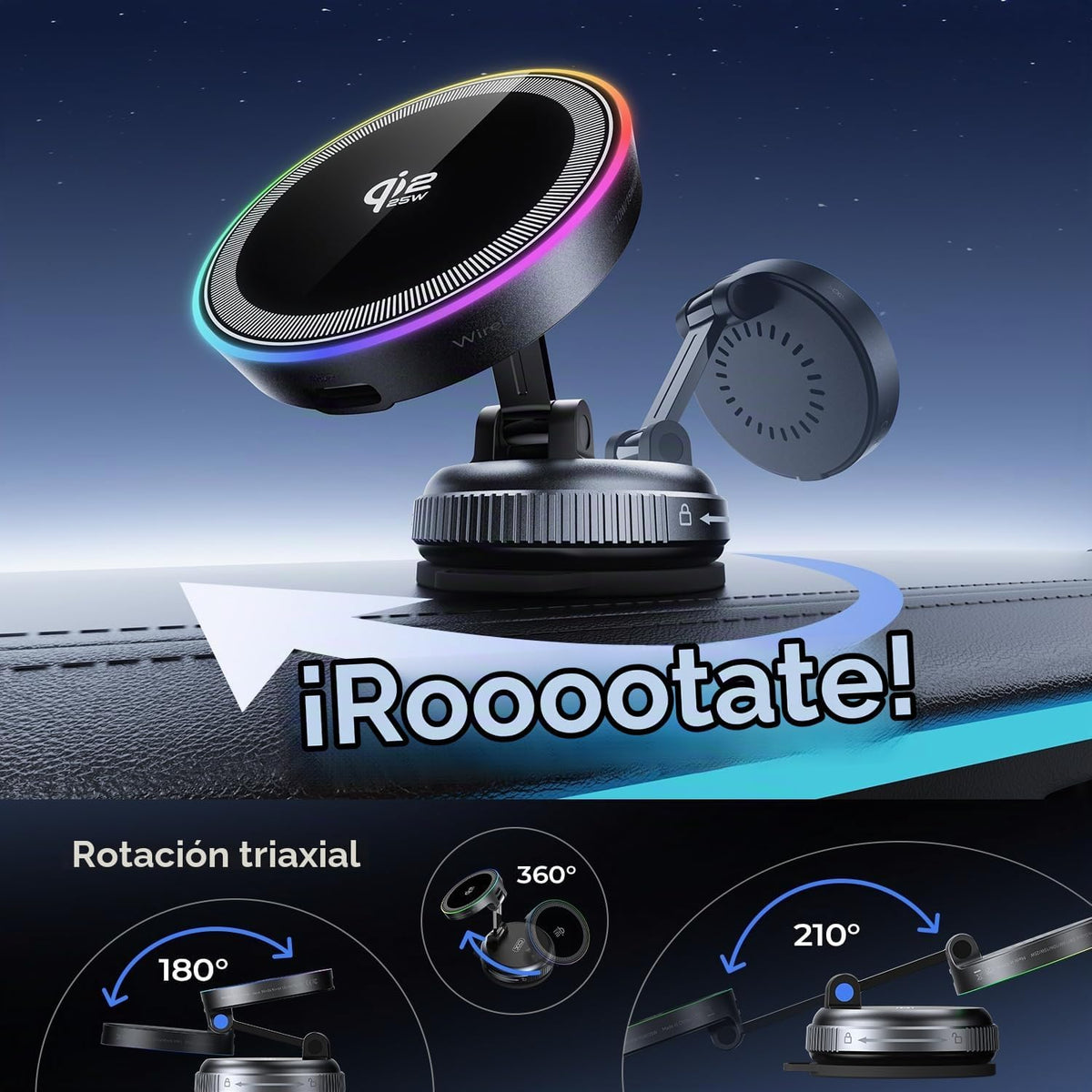 Cargador magnético para coche, soporte de carga inalámbrico rápido de 25 W