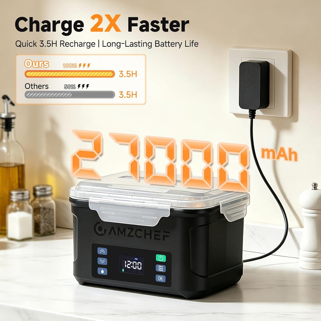 AMZCHEF Fiambrera eléctrica inalámbrica portátil, calentador de alimentos