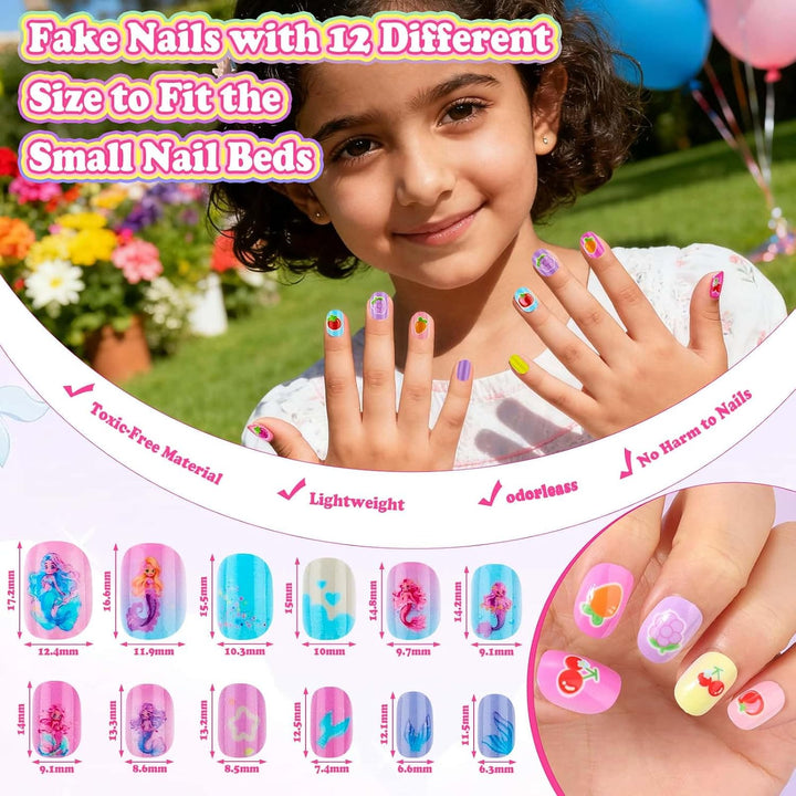 480 Piezas de Uñas y Pegamento para Niños, Kit de Arte de Uñas Pres...