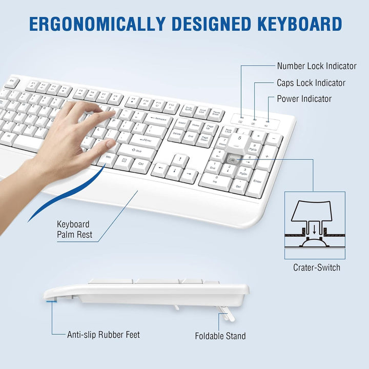 EDJO - Combo de teclado y mouse inalámbricos, teclado ergonómico de...