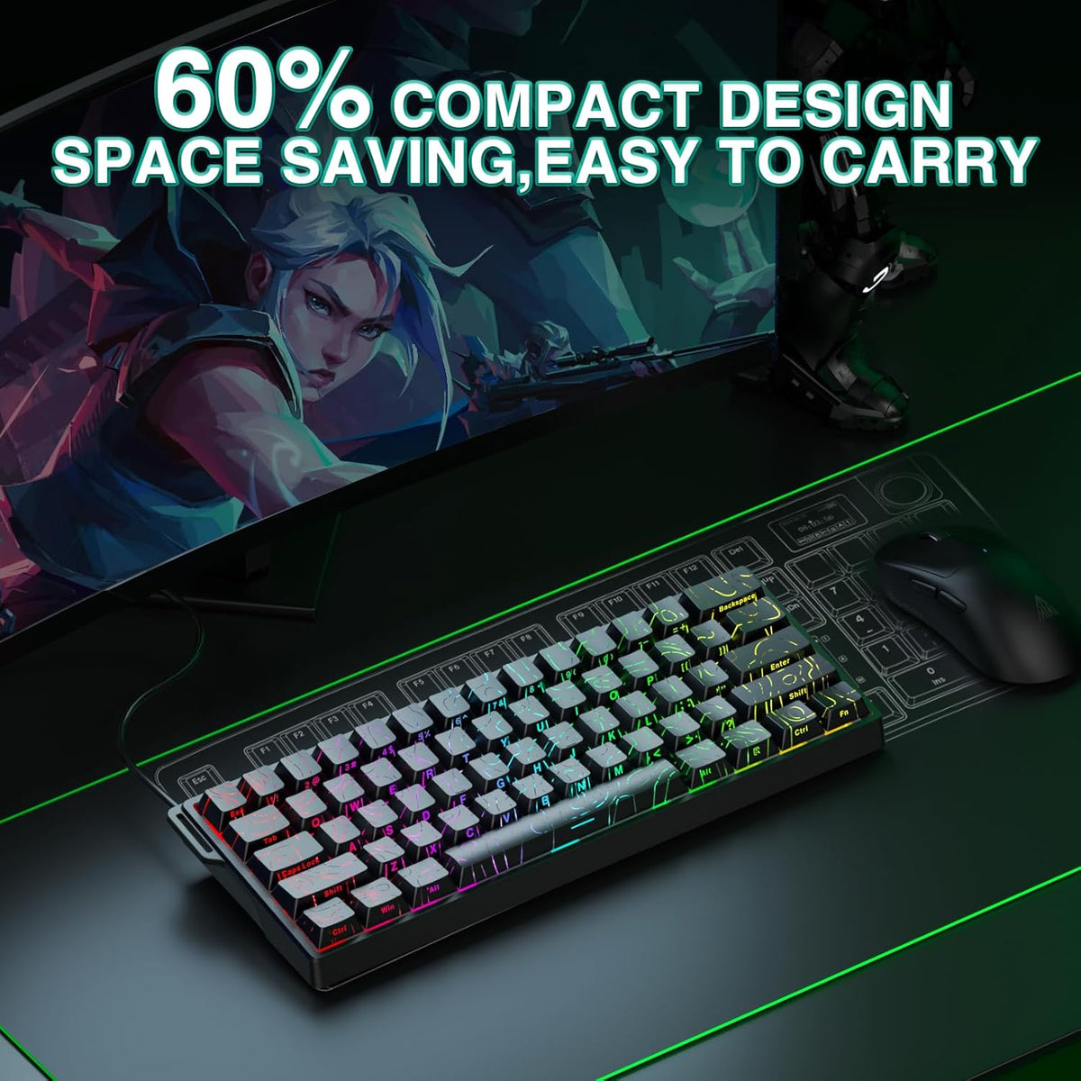 Aula WIN60 HE - Teclado mecánico 60% para juegos con cable, interru...