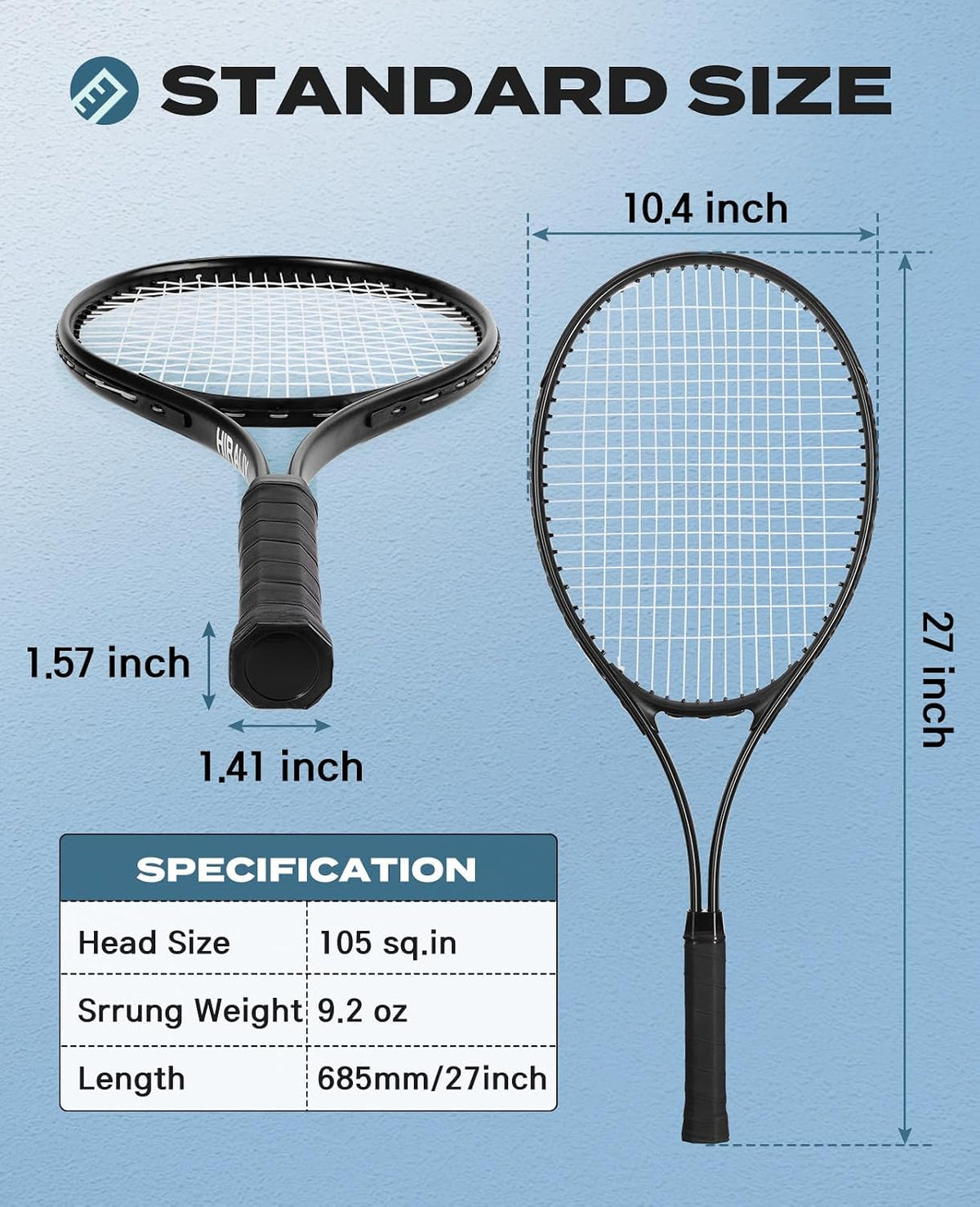 HIRALIY Juego de raquetas de tenis de 27 pulgadas para adultos, raquetas de tenis preencordadas para 2 jugadores, 2 cintas de sobreagarre, 3 pelotas y 1 bolsa de transporte, deporte recreativo al aire