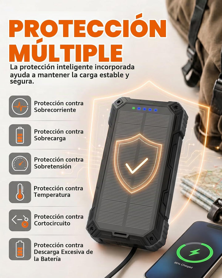WONGKUO Banco de energía solar portátil (negro mate) | Cargador de...