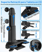 Soporte para tablet de automóvil, ranura para CD, brazo ajustable en altura, soporte para tableta para reproductor de CD de automóvil, abrazadera universal de CD para iPad Pro Air Mini, Galaxy Tabs/Z Fold/Z Flip, iPhone, más dispositivos de 4-12.9