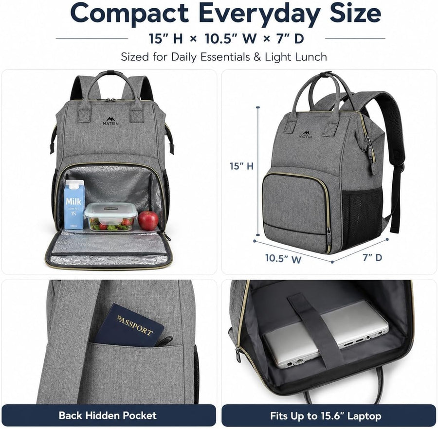 MATEIN Mochila de almuerzo aislada para mujer, mochila para laptop...