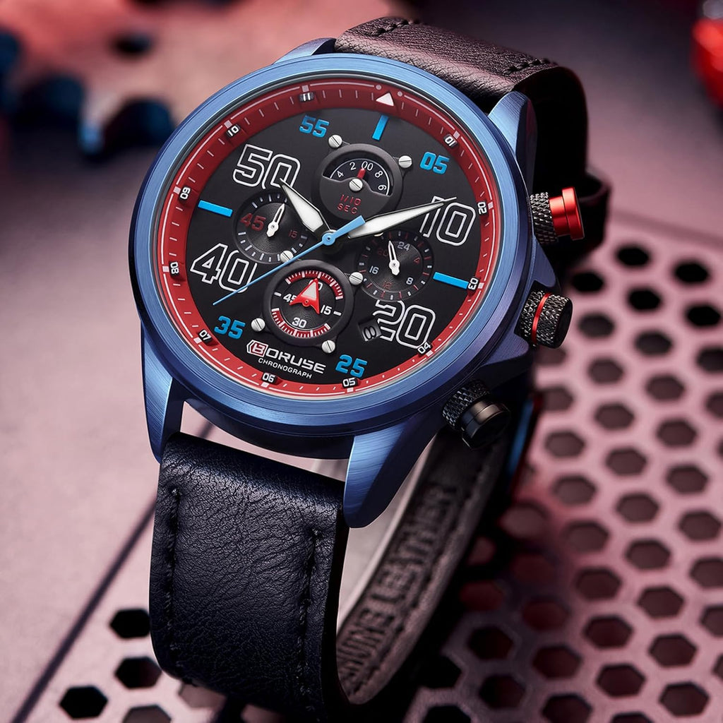 Relojes de negocios para hombre, cronógrafo negro, reloj de cuarzo de cara grande, impermeable, calendario luminoso, reloj analógico para correa de cuero