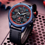 Relojes de negocios para hombre, cronógrafo negro, reloj de cuarzo de cara grande, impermeable, calendario luminoso, reloj analógico para correa de cuero