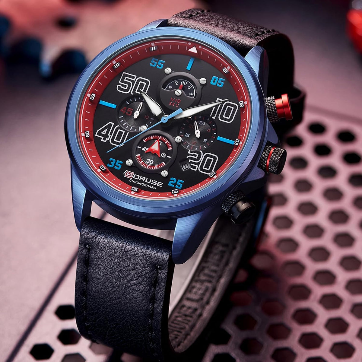 Relojes de negocios para hombre, cronógrafo negro, reloj de cuarzo de cara grande, impermeable, calendario luminoso, reloj analógico para correa de cuero