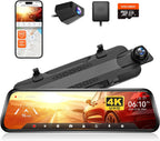 WOLFBOX G930 - Cámara de espejo retrovisor de 10'' con WiFi de 5.8GHz, cámara de salpicadero 4K frontal y trasera con WDR, espejo retrovisor de respaldo con pantalla táctil, monitor de estacionamiento