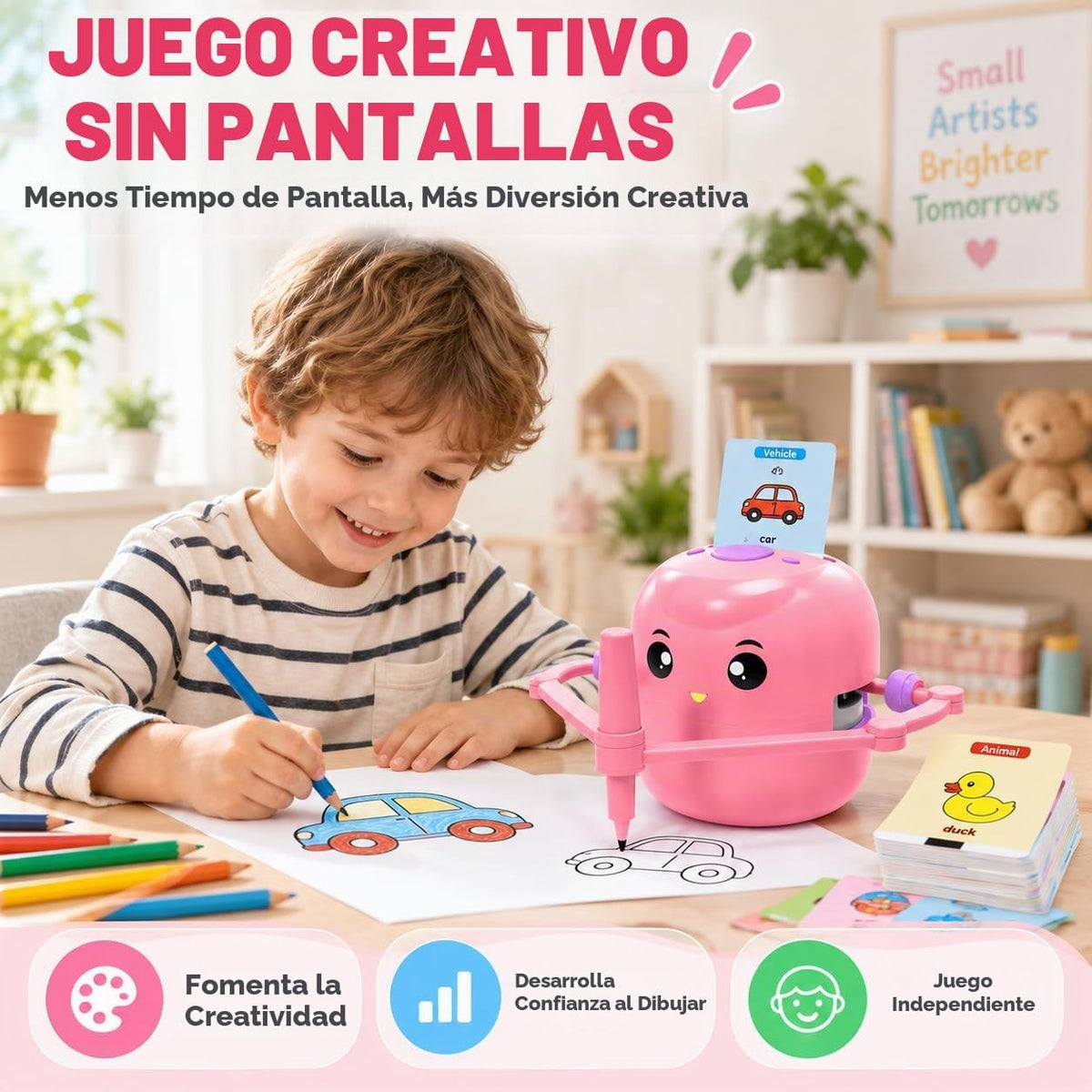 Robot de dibujo para niños, 150 tarjetas de juguete para edades de 3, 4, 5