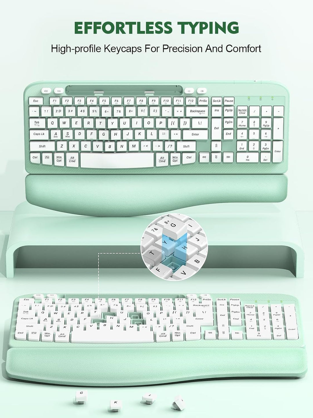 Teclado inalámbrico ergonómico con reposamuñecas acolchado, teclas...