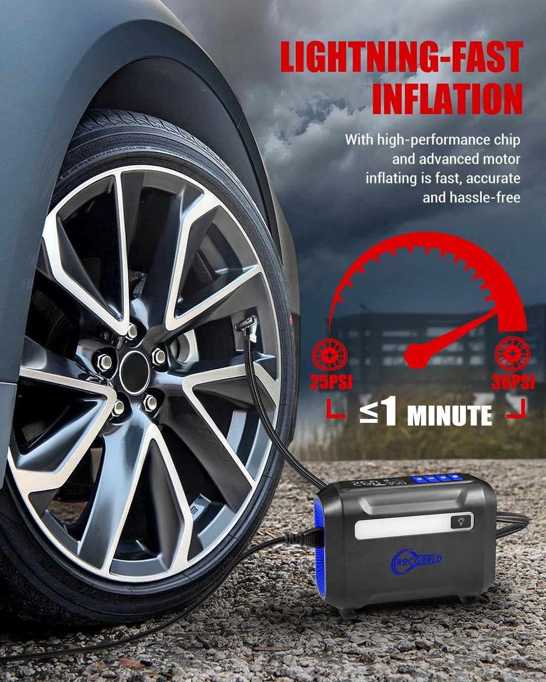 ROCGORLD R8 Inflador de Neumáticos Compresor de Aire Portátil, Comp...