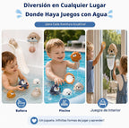 Juguetes de baño para mayores de 3 años, sin agujero, 6 animales marinos flotantes con tobogán de agua, aro de baloncesto y red de atrapación, juguetes de bañera para niños y niñas, juguetes de agua