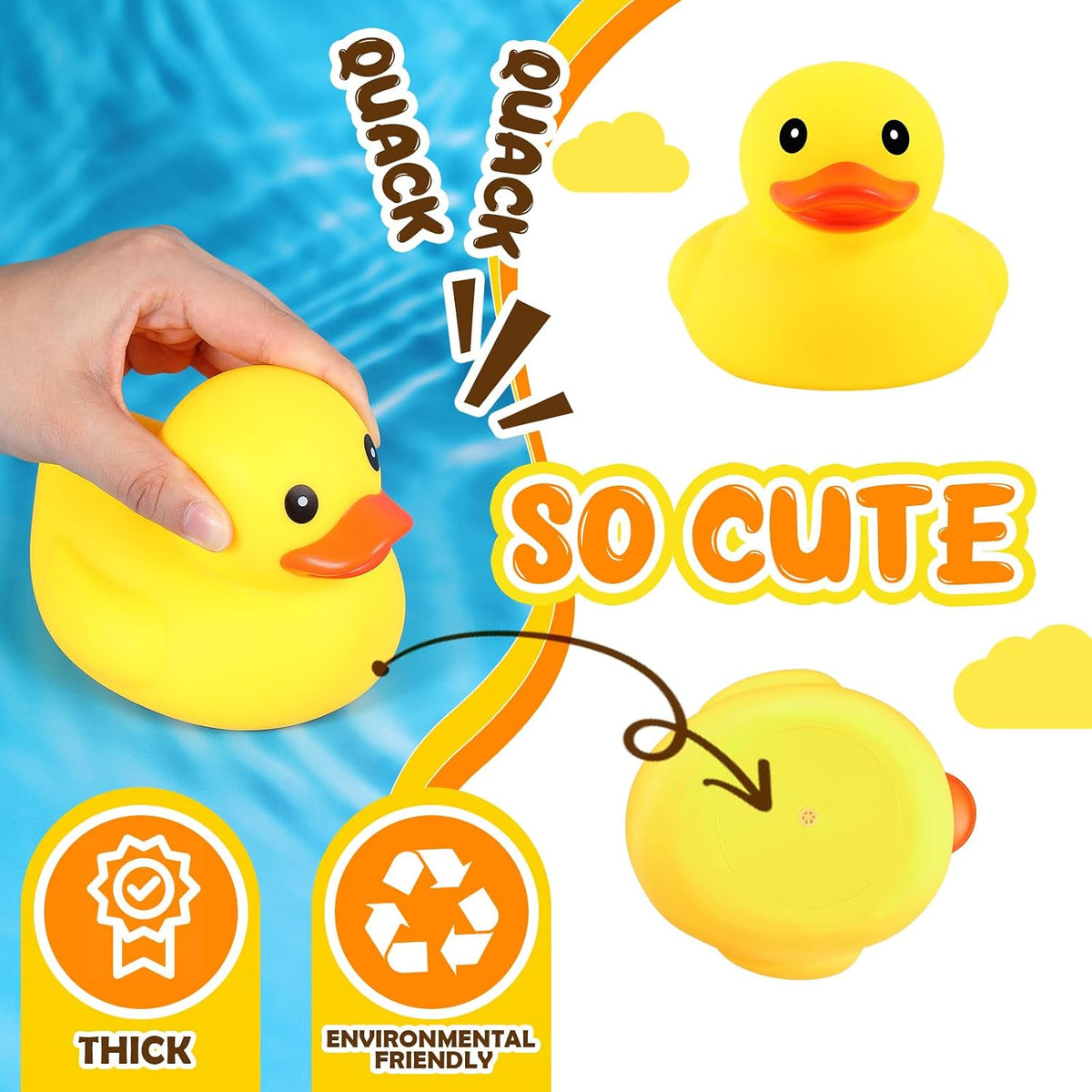 Deekin - 20 patos de goma grandes, juguetes de baño chirriantes amarillos