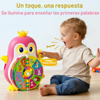 Cley - Juguetes musicales de pingüino para niñas de 1 año, juguetes educativos bilingües para bebés de 1 a 2 años con 5 temas, sonido y luz, aprendizaje de primera palabra de 12 a 18 meses, regalos de