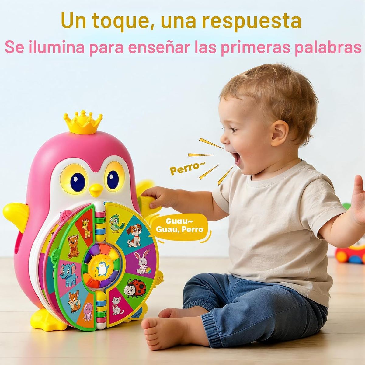 Cley - Juguetes musicales de pingüino para niñas de 1 año, juguetes educativos bilingües para bebés de 1 a 2 años con 5 temas, sonido y luz, aprendizaje de primera palabra de 12 a 18 meses, regalos de