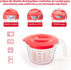 Juego de 6 tazas medidoras de vidrio con tapas (colador incluido) – 1 taza/2 tazas/4 tazas con asas de fácil agarre, medición de líquidos de cocina