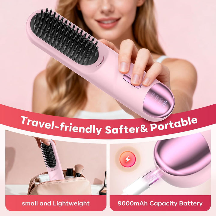 Go Brush Pro - Cepillo alisador de pelo corto inalámbrico y portáti...
