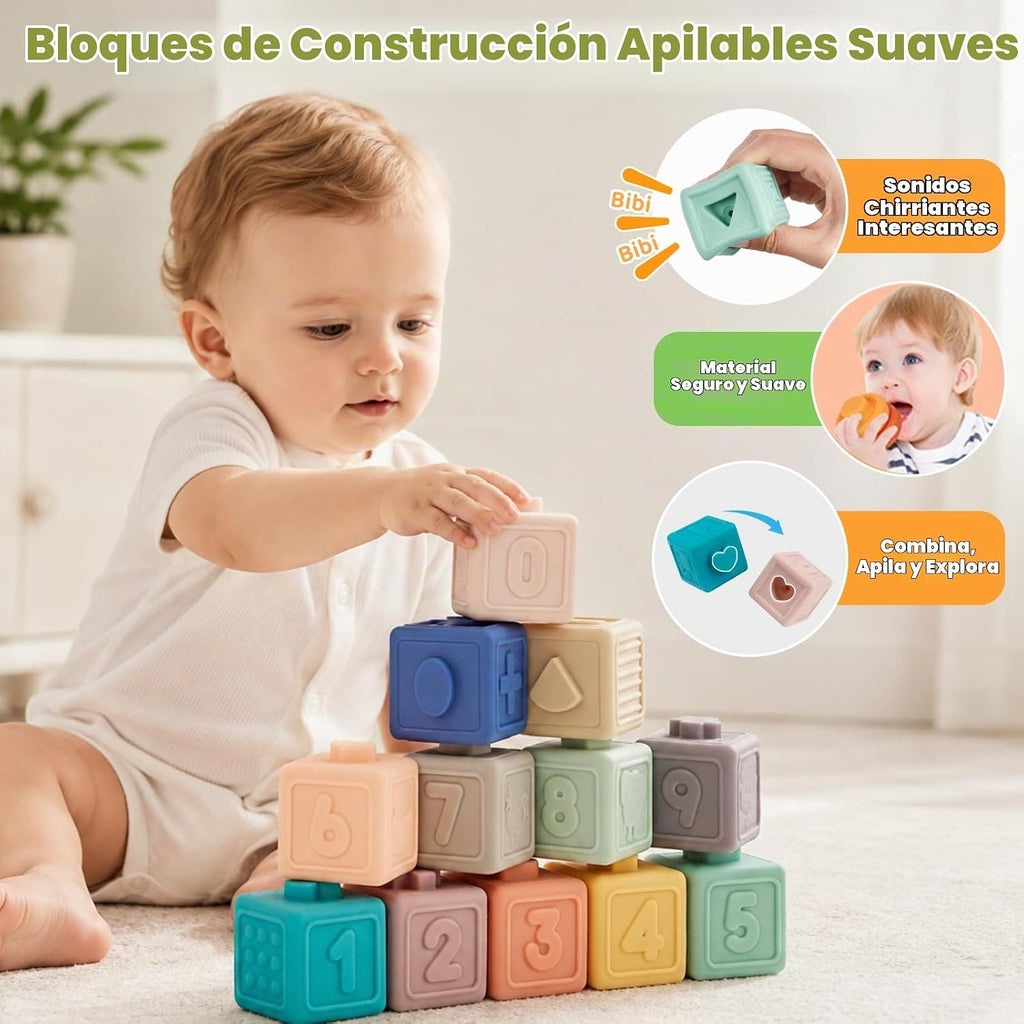 Weilim Montessori - Juguetes para bebé, 3 en 1, bloques apilables suaves