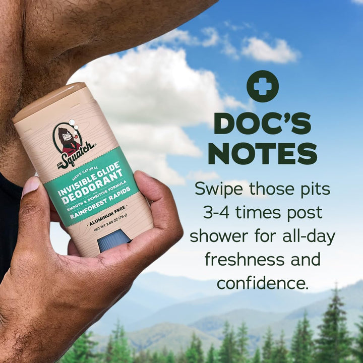 Dr. Squatch Invisible Glide Natural Desodorante para hombre, desliz...