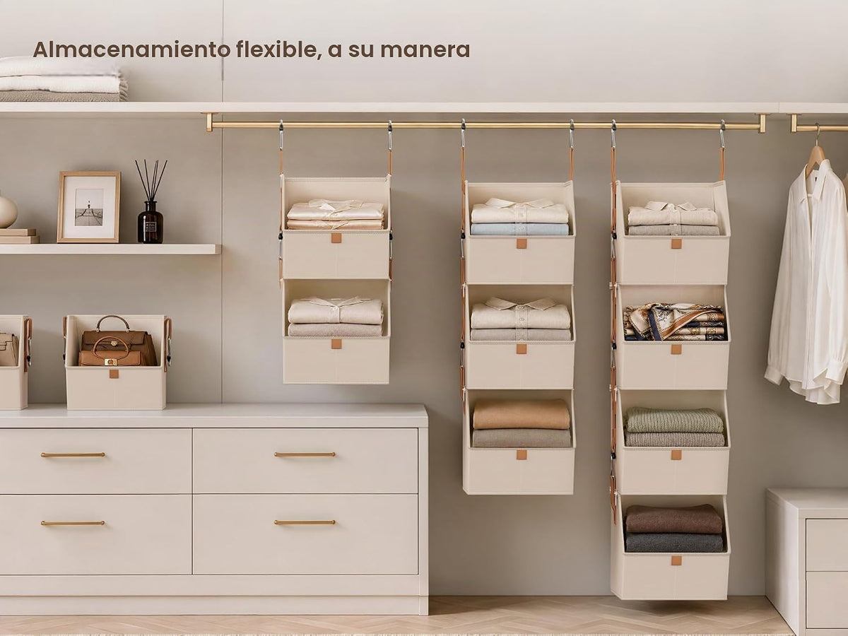 Organizador colgante de armario de 4 niveles, estantes colgantes para ropa, sistema de armario que ahorra espacio, contenedores de almacenamiento de tela para organización de dormitorio