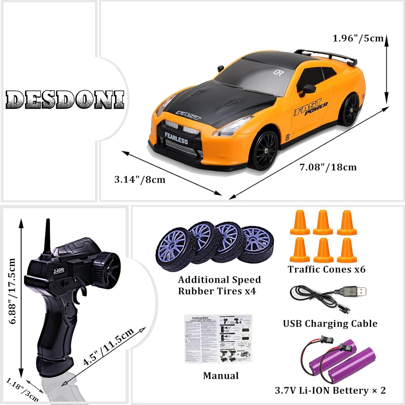 Auto de control remoto RC Drift Car 2.4GHz escala 1:24 4WD 20KM\/H...